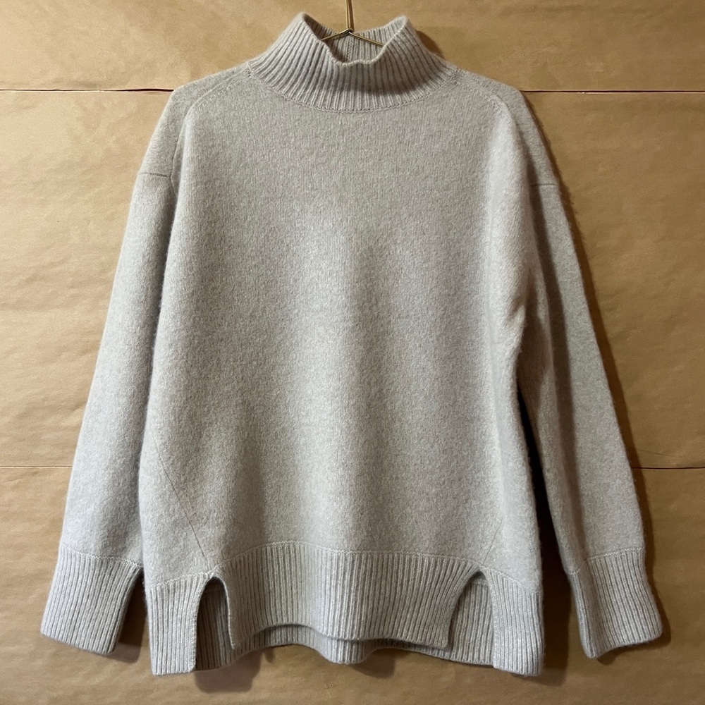 Vince | Oversized Cashmere Double Slit Turtleneck Sweater Biscuit Size L